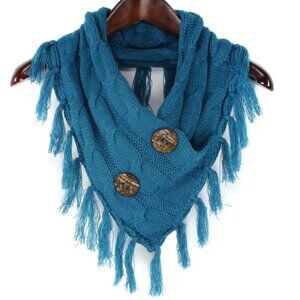 VERY MODA Knit Fringed Infinity Scarf Wrap Capelet Turquoise One Size NWT